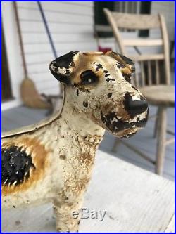 Antique Cast Iron Fox Terrier Dog Full Body Hubley Doorstop Original Paint
