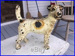 Antique Cast Iron Fox Terrier Dog Full Body Hubley Doorstop Original Paint