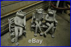 Antique Cast Iron Frogs On A Bench & Chair Doorstop/Garden Art VERY RARE