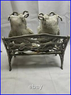 Antique Cast Iron Frogs On A Bench & Chair Doorstop/Garden Art VERY RARE