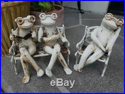 Antique Cast Iron Frogs On A Bench Doorstop/Garden Art VERY RARE