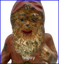 Antique Cast Iron Garden Gnome / Doorstop Original Paint