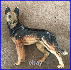 Antique Cast Iron German Shepherd Dog Doorstop Heavy 9 Original