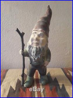 Antique Cast Iron Gnome / Elf VTG 13in. Lawn Decor Doorstop Hubley