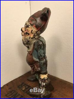 Antique Cast Iron Gnome, Orig. Paint, Excellent Condition