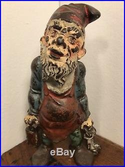 Antique Cast Iron Gnome, Orig. Paint, Excellent Condition