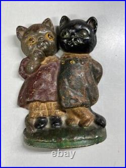 Antique Cast Iron HUBLEY Cat Twin Kittens Grace Drayton Doorstop Original Paint
