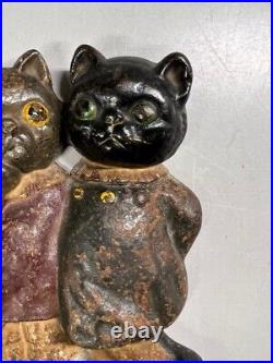 Antique Cast Iron HUBLEY Cat Twin Kittens Grace Drayton Doorstop Original Paint