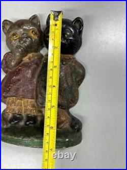 Antique Cast Iron HUBLEY Cat Twin Kittens Grace Drayton Doorstop Original Paint