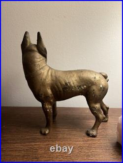 Antique Cast Iron HUBLEY Dog Doorstop Statue Figurine Boston Terrier 8.75 Tall