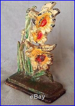 Antique Cast Iron Hubley Daffodil Flower Doorstop #453 Jonquil, ca. 1925, Rare