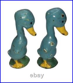 Antique Cast Iron Hubley Doorstops Painted Ducks Paperweights Rare