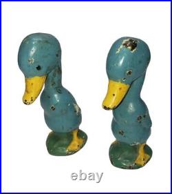 Antique Cast Iron Hubley Doorstops Painted Ducks Paperweights Rare