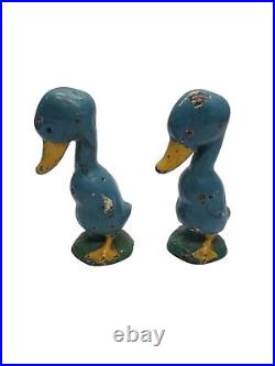 Antique Cast Iron Hubley Doorstops Painted Ducks Paperweights Rare