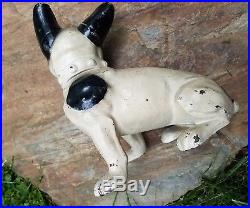 Antique Cast Iron Hubley French Bulldog Doorstop White and Black