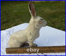 Antique Cast Iron Hubley Large 11 Tall Door Stop Doorstop White Figural Rabbit