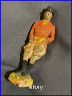Antique Cast Iron Huntsman Fox Hunting Equestrian Door Stop great surface