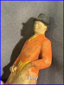 Antique Cast Iron Huntsman Fox Hunting Equestrian Door Stop great surface