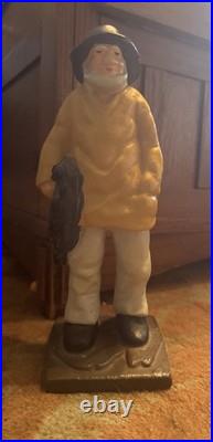 Antique Cast Iron Large Old Salt Fisherman Doorstop 10.5 Tall Heavy Rare VGC