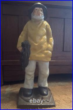 Antique Cast Iron Large Old Salt Fisherman Doorstop 10.5 Tall Heavy Rare VGC