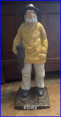 Antique Cast Iron Large Old Salt Fisherman Doorstop 10.5 Tall Heavy Rare VGC
