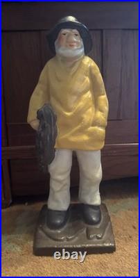 Antique Cast Iron Large Old Salt Fisherman Doorstop 10.5 Tall Heavy Rare VGC