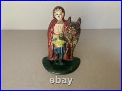 Antique Cast Iron Little Red Riding Hood & Bad Wolf Doorstop Rare #94