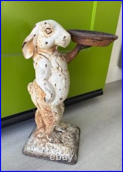 Antique Cast Iron Metal BUNNY RABBIT Statue Door Stop Garden Yard Decor 14 RARE