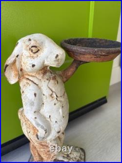 Antique Cast Iron Metal BUNNY RABBIT Statue Door Stop Garden Yard Decor 14 RARE