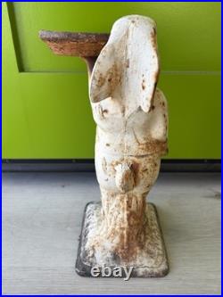 Antique Cast Iron Metal BUNNY RABBIT Statue Door Stop Garden Yard Decor 14 RARE