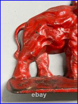 Antique Cast Iron Metal Elephant Door Stop Original Red Paint