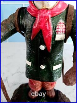 Antique Cast Iron Metal Rabbit Doorstop Figurine 9 Tall Vtg With Walking Stick