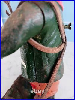 Antique Cast Iron Metal Rabbit Doorstop Figurine 9 Tall Vtg With Walking Stick