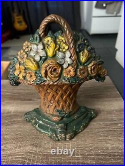 Antique Cast Iron Mixed Basket Door Stop very heavy 9x7 Hubley #15 Flowers Antique Cast Iron Mixed Basket Door Stop very heavy 9x7 Hubley #15 Flowers
