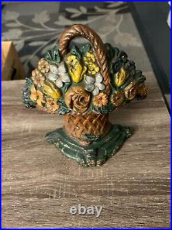 Antique Cast Iron Mixed Basket Door Stop very heavy 9x7 Hubley #15 Flowers Antique Cast Iron Mixed Basket Door Stop very heavy 9x7 Hubley #15 Flowers
