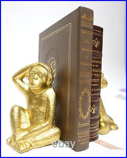 Antique Cast Iron Monkey Chimpanzee Door Stop Book Ends Heavy Vintage Gold