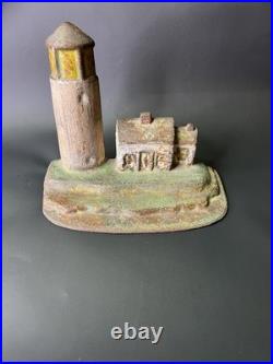 Antique Cast Iron Nautical Figural Doorstop Lighthouse & Keeper's Seaside Home