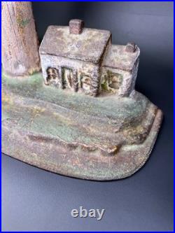 Antique Cast Iron Nautical Figural Doorstop Lighthouse & Keeper's Seaside Home