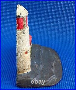 Antique Cast Iron Nautical Figural Doorstop Lighthouse & Keeper's Seaside Home