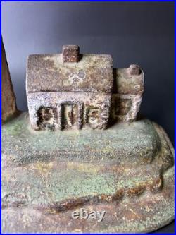 Antique Cast Iron Nautical Figural Doorstop Lighthouse & Keeper's Seaside Home
