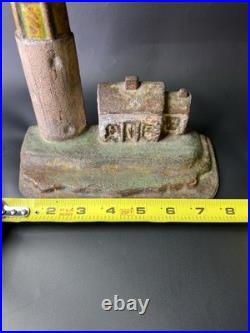 Antique Cast Iron Nautical Figural Doorstop Lighthouse & Keeper's Seaside Home