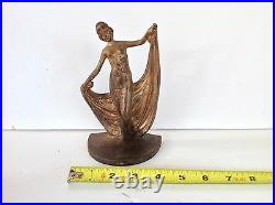 Antique Cast Iron Nude Lady Dancer Doorstop Bronze Art Deco Sculpture Number 51