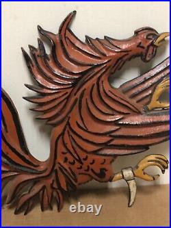 Antique Cast Iron Old Paint Fighting Cock Rooster Wall Hanging And Or Door Stop