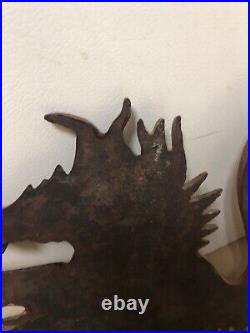 Antique Cast Iron Old Paint Fighting Cock Rooster Wall Hanging And Or Door Stop