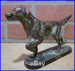 Antique Cast Iron POINTER HUNTING DOG Bookend Decorative Art Statue Brass Wash