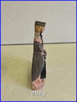 Antique Cast Iron Painted Victorian Lady Holding Parasol & Hat Box Doorstop