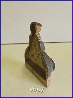 Antique Cast Iron Painted Victorian Lady Holding Parasol & Hat Box Doorstop