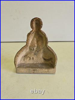 Antique Cast Iron Painted Victorian Lady Holding Parasol & Hat Box Doorstop