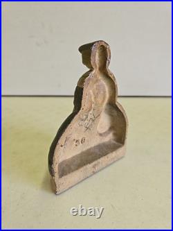 Antique Cast Iron Painted Victorian Lady Holding Parasol & Hat Box Doorstop