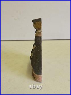 Antique Cast Iron Painted Victorian Lady Holding Parasol & Hat Box Doorstop